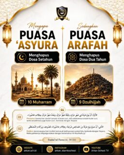 Mengapa Puasa Arafah Lebih Utama daripada Puasa Asyura?
Rasulullah ﷺ menjelaskan bahwa kedua puasa sunnah ini memiliki keutamaan yang luar biasa. Namun, Puasa Arafah memiliki keistimewaan tersendiri karena menjadi sebab dihapuskannya dosa selama dua tahun, sedangkan Puasa Asyura menghapus dosa selama satu tahun.

✨ Puasa Arafah (9 Dzulhijjah)
Menghapus dosa setahun yang lalu dan setahun yang akan datang.
Bertepatan dengan hari yang mulia di bulan Dzulhijjah.

✨ Puasa Asyura (10 Muharram)
Menghapus dosa setahun yang telah lalu.
Menjadi bentuk syukur atas kemenangan Nabi Musa 'alaihissalam dan kaumnya.

📖 Imam Ibnul Qayyim rahimahullah menjelaskan bahwa keutamaan Puasa Arafah lebih besar karena: 1️⃣ Berada pada bulan yang mulia dan penuh keberkahan. 2️⃣ Termasuk kekhususan syariat umat Nabi Muhammad ﷺ sehingga pahalanya dilipatgandakan.

Mari manfaatkan hari-hari istimewa ini untuk memperbanyak ibadah, memperbaiki diri, dan mendekatkan diri kepada Allah ﷻ.
🤲 Semoga Allah menerima amal ibadah kita dan mengampuni dosa-dosa kita.

#arkanislamicschool #puasaarafah #arafah #asyura #sekolahbekasi