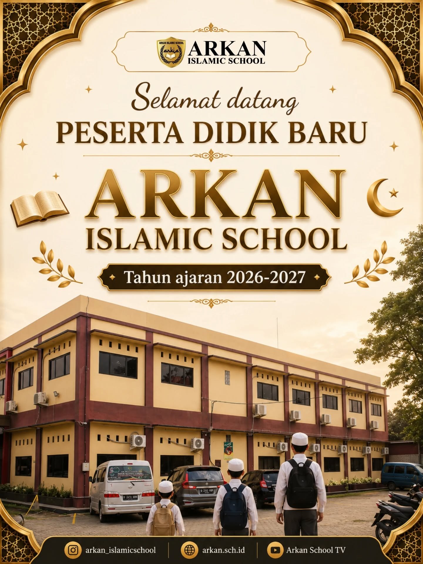 Alhamdulillāh, keluarga besar Arkan Islamic School mengucapkan selamat datang kepada seluruh peserta didik baru Tahun Ajaran 2026/2027.

Semoga langkah awal ini menjadi awal perjalanan yang penuh ilmu yang bermanfaat, akhlak yang mulia, serta prestasi yang membanggakan. Mari bersama menuntut ilmu dalam lingkungan pendidikan yang berlandaskan Al-Qur'an dan As-Sunnah.

🌿 "Menuntut ilmu adalah jalan menuju kemuliaan."
Kami siap menyambut ananda untuk bertumbuh menjadi generasi yang beriman, berilmu, dan berkarakter.
📍 Arkan Islamic School
📆 Tahun Ajaran 2026/2027

#mpls #sekolahislam #salaf #sekolahbekasi #yayasan